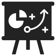 Presentation board with chart and strategy symbols.