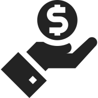 Hand holding a coin with dollar sign.