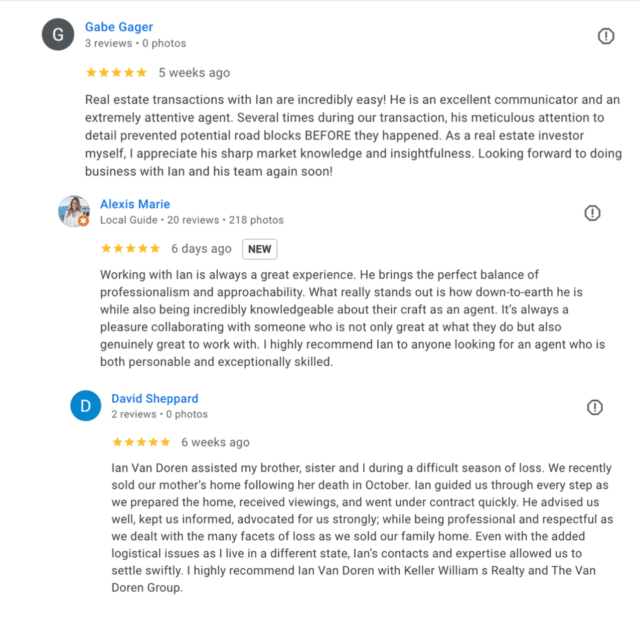 Google Business Reviews for the Van Doren Group in Plymouth, MA